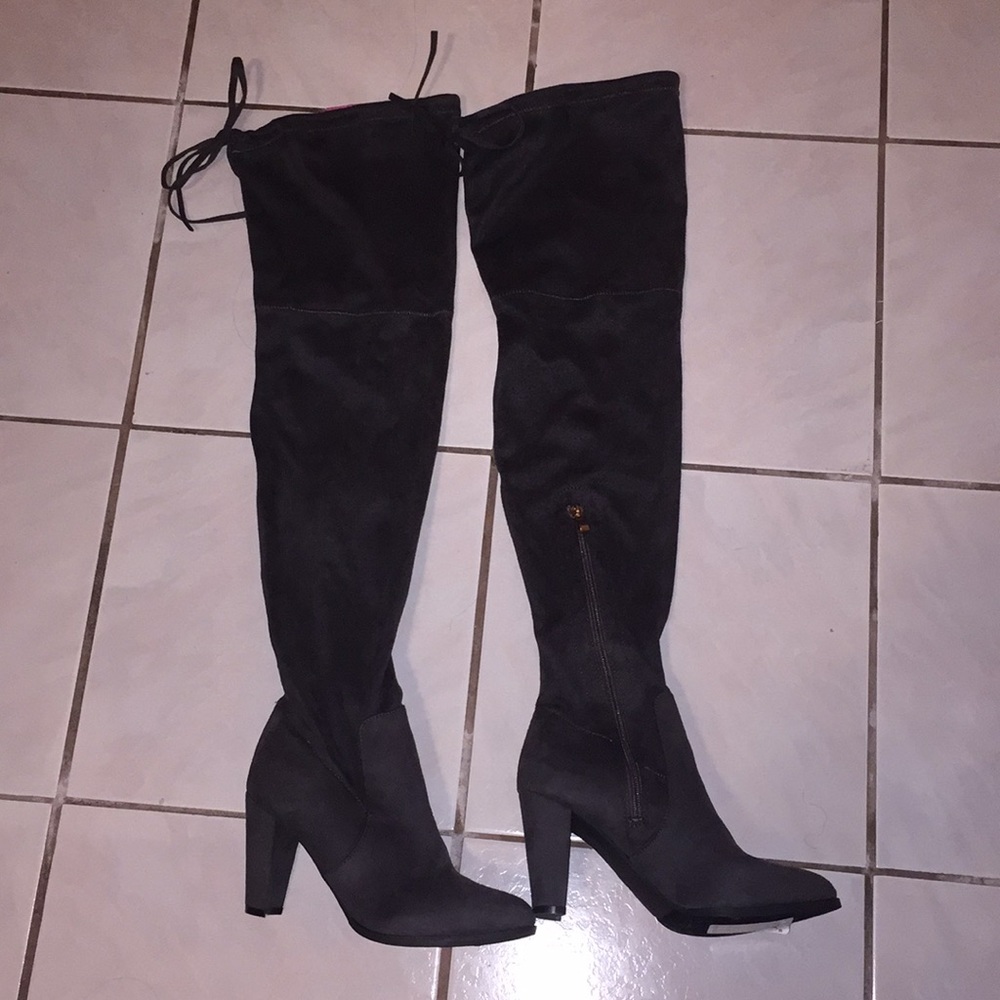Dark Grey Thigh High Booties